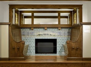 The Rheads also created architectural tile patterns for interior decoration. A fireplace surround with landscape frieze was created in 1911 for the home of John J. Meacham in University City and is now permanently installed in the St. Louis Art Museum nearby. St. Louis Art Museum image